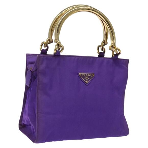 PRADA Hand Bag Nylon Purple Gold - Picture 1 of 12